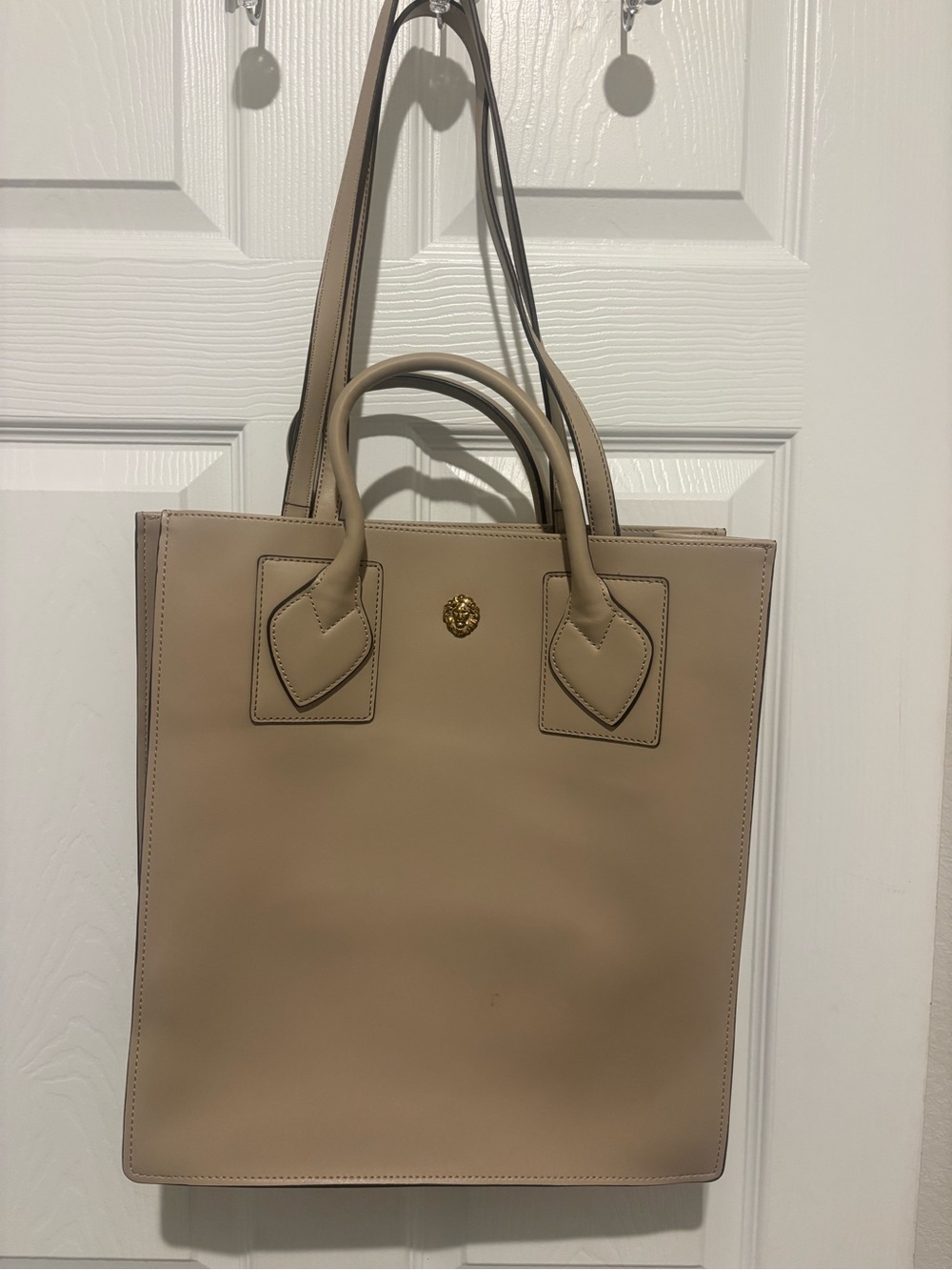 Anne Klein Beige Large Tote with Gold-Accent Logo